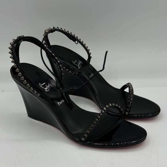 Christian Louboutin So Me 85 Black Leather Wedge Sandals Size 41 EU / 11 US NWOB - Picture 3 of 13
